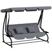 Balancelle Brackenbury 3 Places Convertible Lit Jardin Terrasse Gris Noir