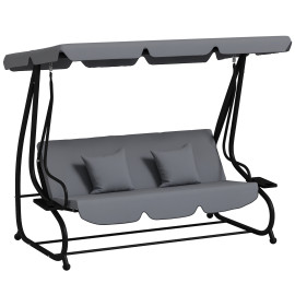 Balancelle Brackenbury 3 Places Convertible Lit Jardin Terrasse Gris Noir