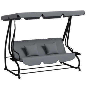 Balancelle Brackenbury 3 Places Convertible Lit Jardin Terrasse Gris Noir