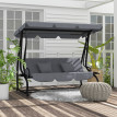 Balancelle Brackenbury 3 Places Convertible Lit Jardin Terrasse Gris Noir