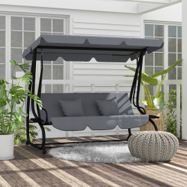 Balancelle Brackenbury 3 Places Convertible Lit Jardin Terrasse Gris Noir