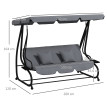 Balancelle Brackenbury 3 Places Convertible Lit Jardin Terrasse Gris Noir