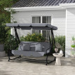 Balancelle Brackenbury 3 Places Convertible Lit Jardin Terrasse Gris Noir