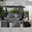 Balancelle Brackenbury 3 Places Convertible Lit Jardin Terrasse Gris Noir