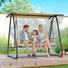 Balancelle Ambach 3 Places Design Extérieur Résistant Toit Réglable Beige