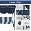 Balancelle Niamh 3 Places Extérieur Confort Toit Réglable Bleu Blanc Rayé