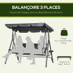 Balancelle Ferrera 3 Places Confort Toit Réglable Gris Anthracite