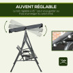 Balancelle Ferrera 3 Places Confort Toit Réglable Gris Anthracite