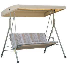 Balancelle Thornwall 3 Places Confort Ergonomique Toit Réglable Beige Marron