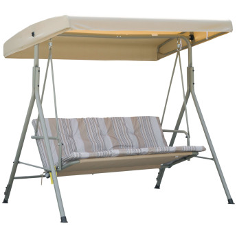 Balancelle Thornwall 3 Places Confort Ergonomique Toit Réglable Beige Marron