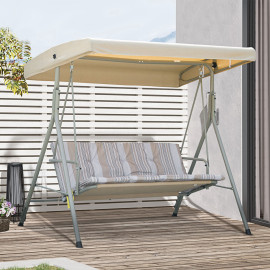 Balancelle Thornwall 3 Places Confort Ergonomique Toit Réglable Beige Marron