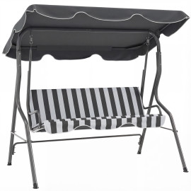 Balancelle Ermengard 3 Places Confort Toit Réglable Noir Design Contemporain