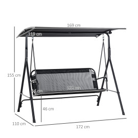 Balancelle Jardin Isbergue 2 Places Noir Résistante Confortable Anti-UV
