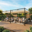 Pergola Fulgencio double toit rétractable UV50+ extérieur beige métal 570x295cm