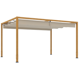 Pergola Nicola Rétractable Extérieure Toit Déperlant Effet Bois Naturel 4x3m