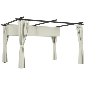 Pergola Labastida rétractable 4 rideaux ajustables extérieur crème anti-UV 3x4m