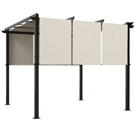 Pergola Sibylle 3 Toiles Rétractables Extérieur Contemporain Gris & Beige 3x3m