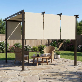 Pergola Sibylle 3 Toiles Rétractables Extérieur Contemporain Gris & Beige 3x3m