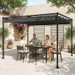 Pergola Quéval rétractable anthracite protection UV50+ espace verdure extérieur
