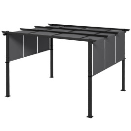 Pergola Richilde 3 Toiles Coulissantes Contemporaine Noir Anthracite Anti-UV 357x296 cm