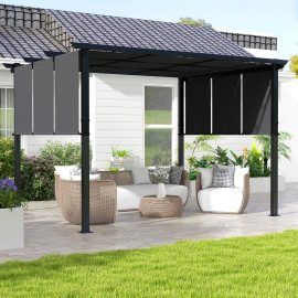 Pergola Richilde 3 Toiles Coulissantes Contemporaine Noir Anthracite Anti-UV 357x296 cm