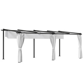 Pergola Gauvecourt rétractable 4 rideaux protection solaire gris clair 3x6m