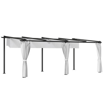 Pergola Gauvecourt rétractable 4 rideaux protection solaire gris clair 3x6m