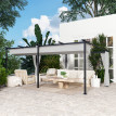 Pergola Gauvecourt rétractable 4 rideaux protection solaire gris clair 3x6m