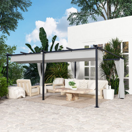 Pergola Gauvecourt rétractable 4 rideaux protection solaire gris clair 3x6m