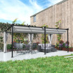 Pergola Gauvecourt rétractable 4 rideaux protection solaire gris clair 3x6m