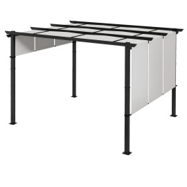 Pergola Épineval 3 Toiles Coulissantes Anti-UV Noir & Gris Contemporain 357x296 cm