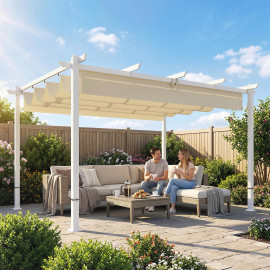 Pergola Amalia Toit Rétractable Magnétique Aluminium Beige Résistante UV30+