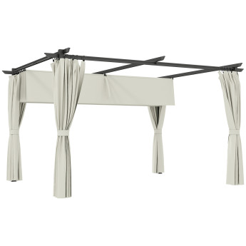 Pergola Walric Toit Rétractable 4 Rideaux Ajustables Intimité Protection Solaire Crème