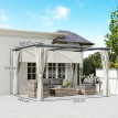 Pergola Walric Toit Rétractable 4 Rideaux Ajustables Intimité Protection Solaire Crème
