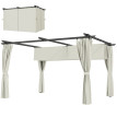 Pergola Walric Toit Rétractable 4 Rideaux Ajustables Intimité Protection Solaire Crème