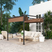 Pergola Kervran Rétractable 3x3m Anti-UV Marron Résistante Jardin Terrasse