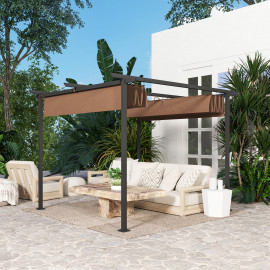 Pergola Kervran Rétractable 3x3m Anti-UV Marron Résistante Jardin Terrasse