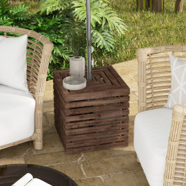 Higinio Pied Parasol Coffre Rangement Table Basse 3 en 1 Extérieur Marron