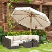 Parasol Hadwin octogonal inclinable en acier effet bois résistant UV crème