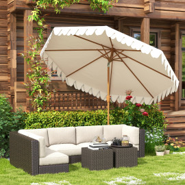 Parasol Hadwin octogonal inclinable en acier effet bois résistant UV crème