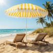 Parasol Fika inclinable résistant au vent ombre optimale plage bohème chic jaune et blanc