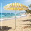Parasol Fika inclinable résistant au vent ombre optimale plage bohème chic jaune et blanc