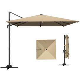 Parasol Plentzia déporté rotatif 360° kaki protection UV résistant