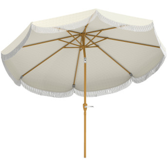 Parasol Terneval Inclinable Franges Protection UV Beige 269cm Jardin Balcon Extérieur