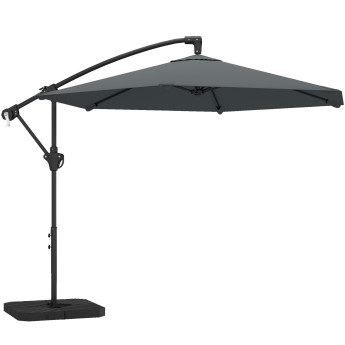 Parasol Zébreval déporté 3m anthracite avec base lestée et toile ventilée UPF30+