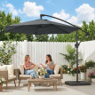 Parasol Zébreval déporté 3m anthracite avec base lestée et toile ventilée UPF30+