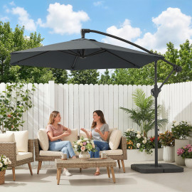 Parasol Zébreval déporté 3m anthracite avec base lestée et toile ventilée UPF30+
