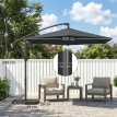 Parasol Zébreval déporté 3m anthracite avec base lestée et toile ventilée UPF30+