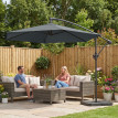 Parasol Zébreval déporté 3m anthracite avec base lestée et toile ventilée UPF30+