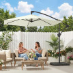 Parasol Ribabellosa déporté 3m crème avec base lestée et toile ventilée UPF30+